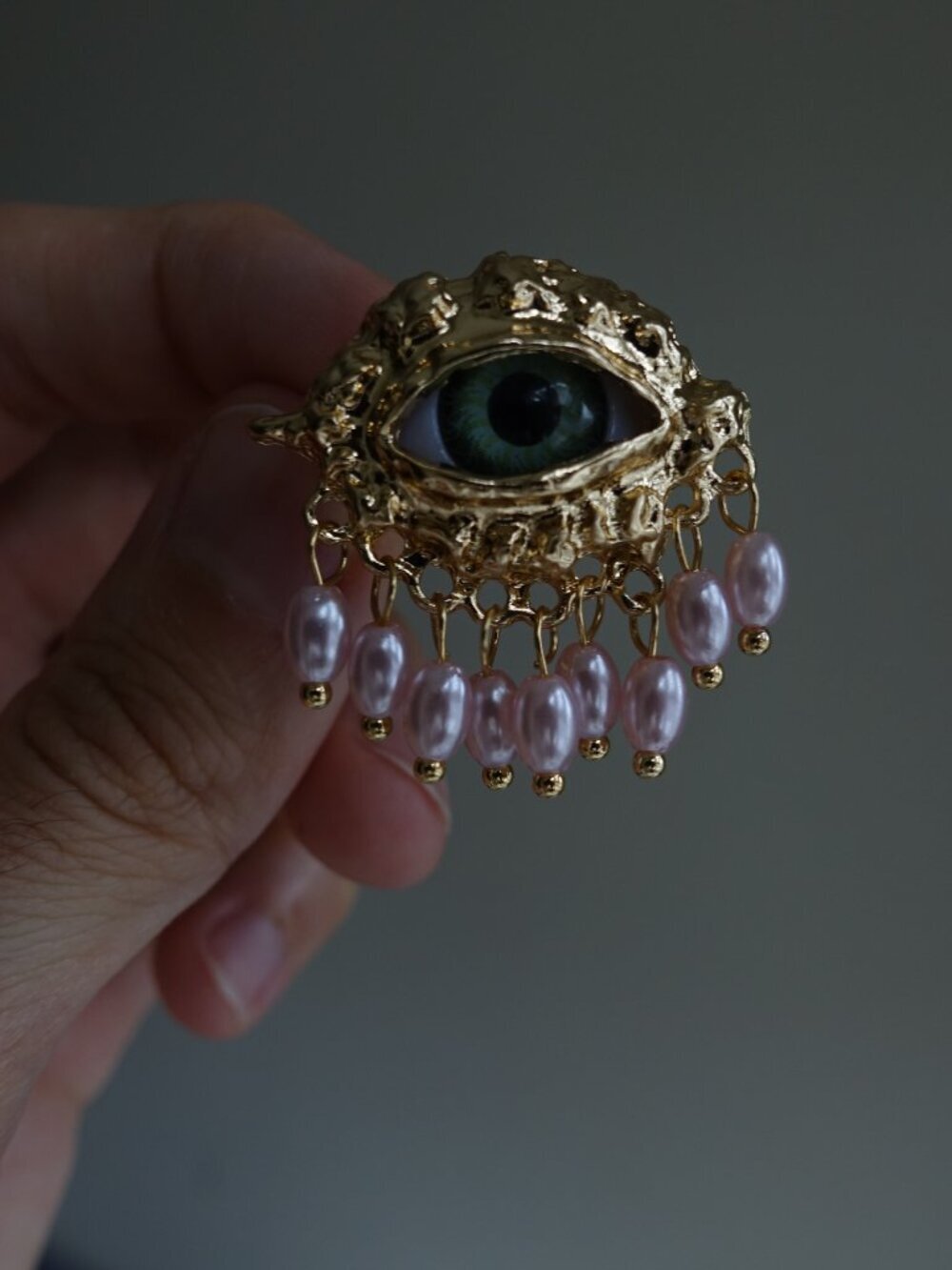 🆕️ Schiaparelli Inspired Style Gold Eye Ring with Pearls NWOT - Picture 8 of 15